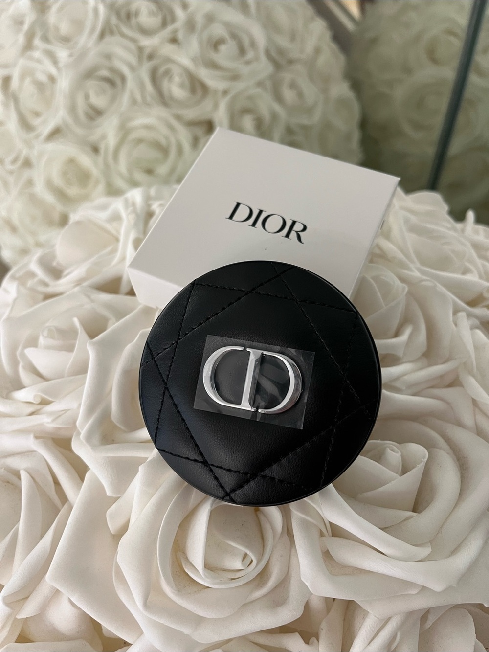 Dior Black Quilted compact mirror with signature Silver CD Logo new in gift box